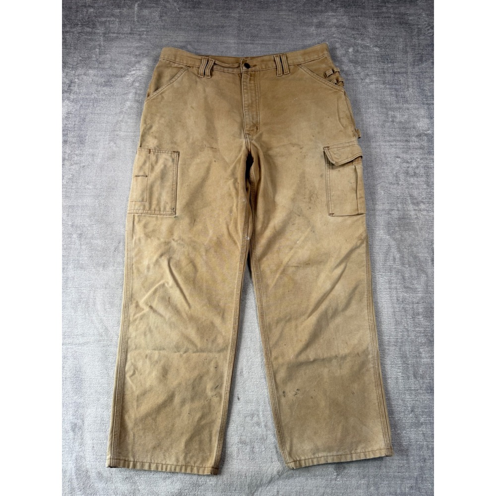 Carhartt Pants Mens 36x29 Tan Vintage Duck Canvas Loose Fit Cargo Carpenter